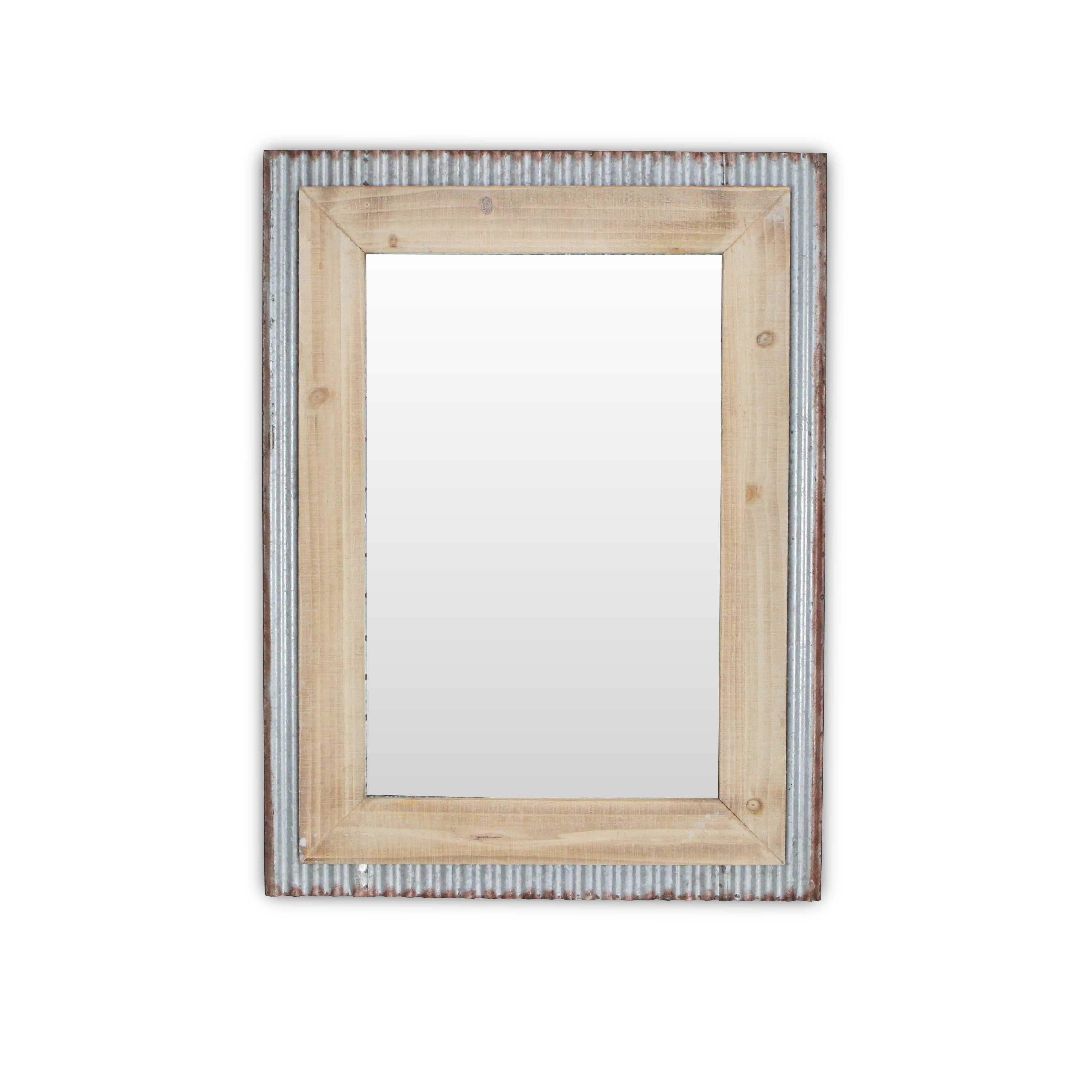 Metal and Flat Wood Finished Frame Wall Mirror