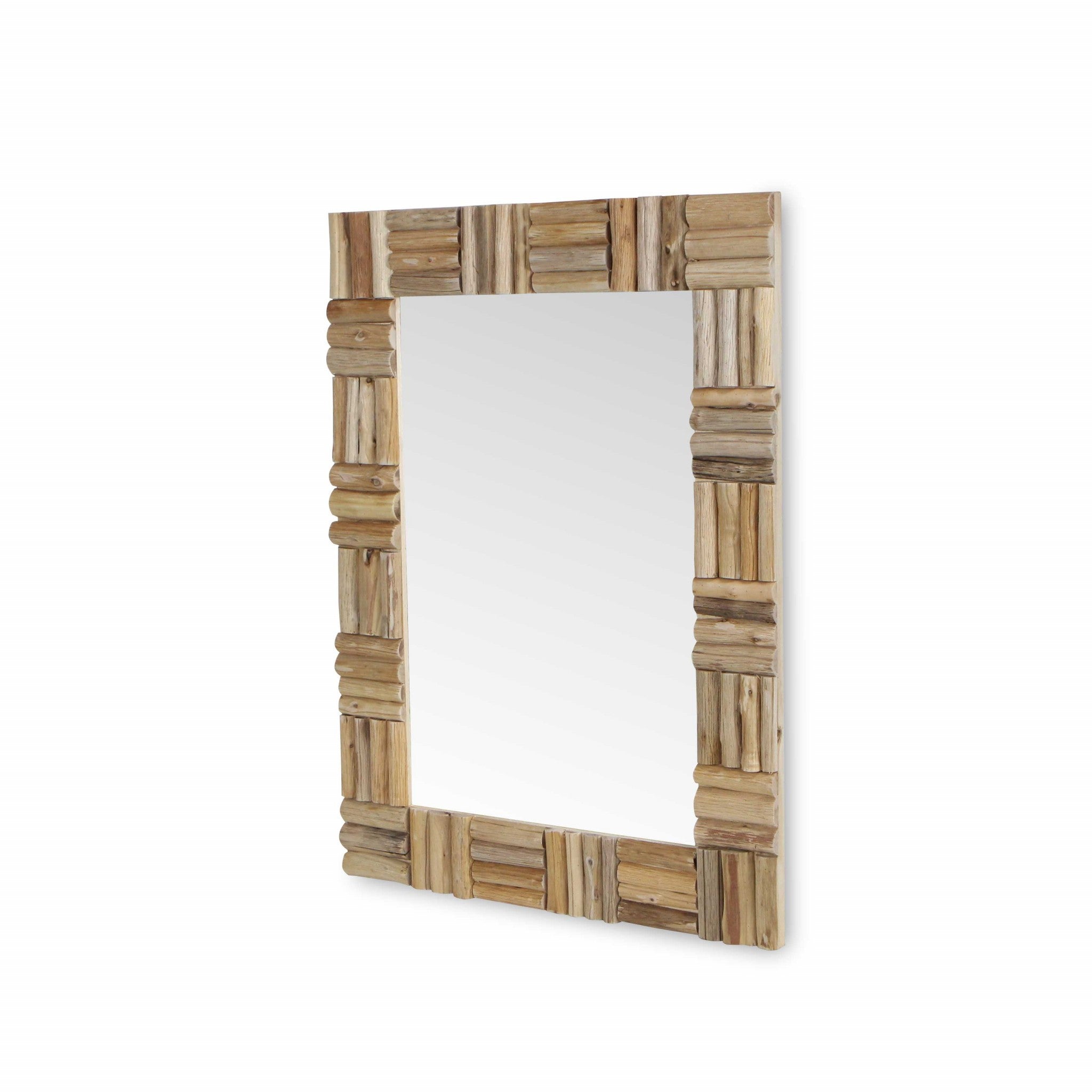 Natural Wood Finished Woven Design Frame Wall Mirror