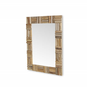Natural Wood Finished Woven Design Frame Wall Mirror