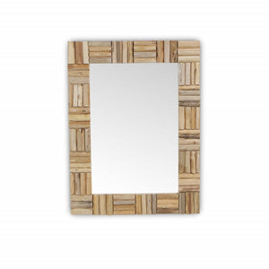 Natural Wood Finished Woven Design Frame Wall Mirror