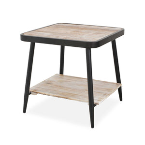 Industrial Style Distressed Square Whitewash and Gray Side or End Table