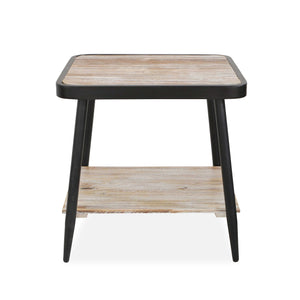 Industrial Style Distressed Square Whitewash and Gray Side or End Table
