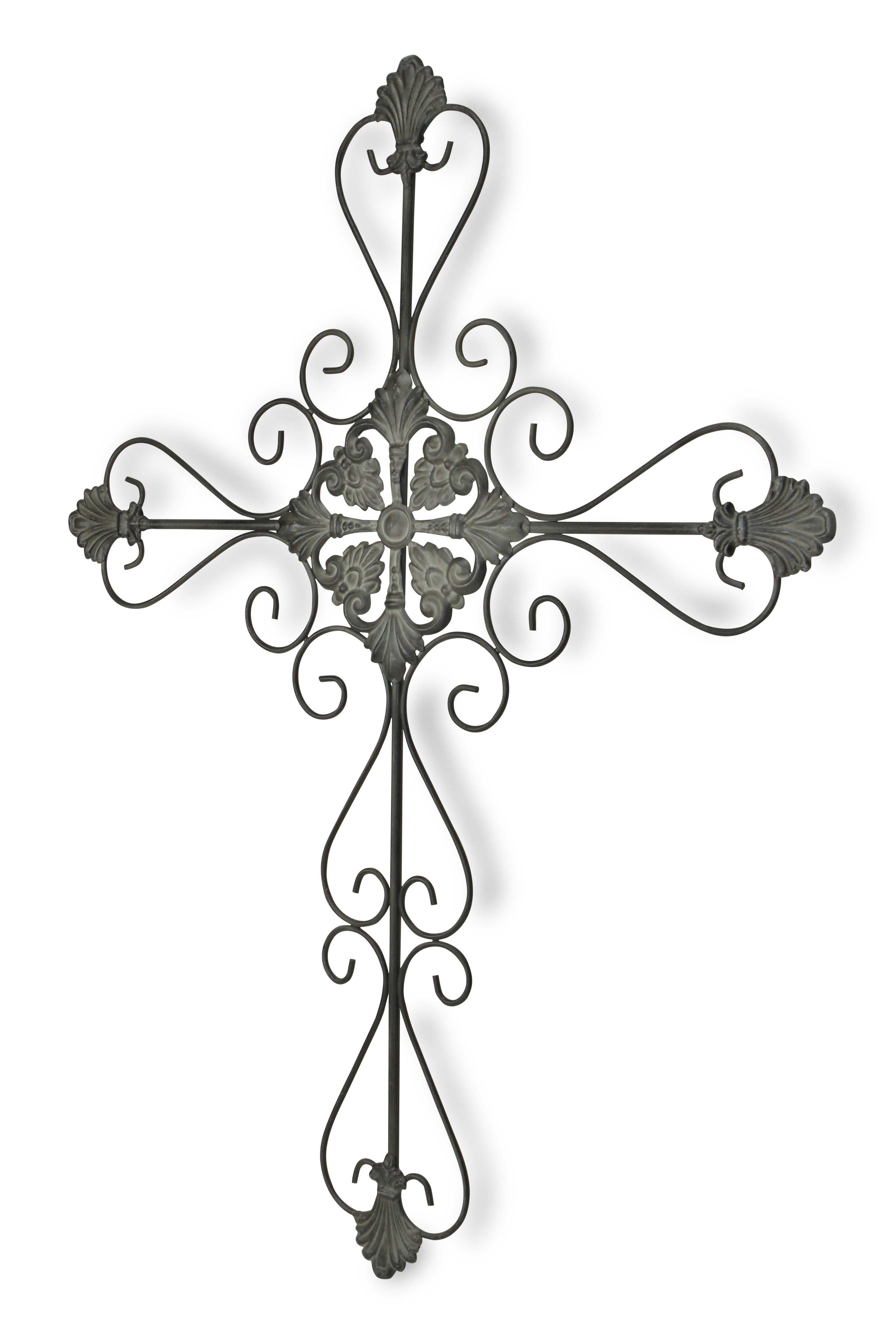 Large Gray Metal Scroll Design Gray Hanging Cross Wall Decor