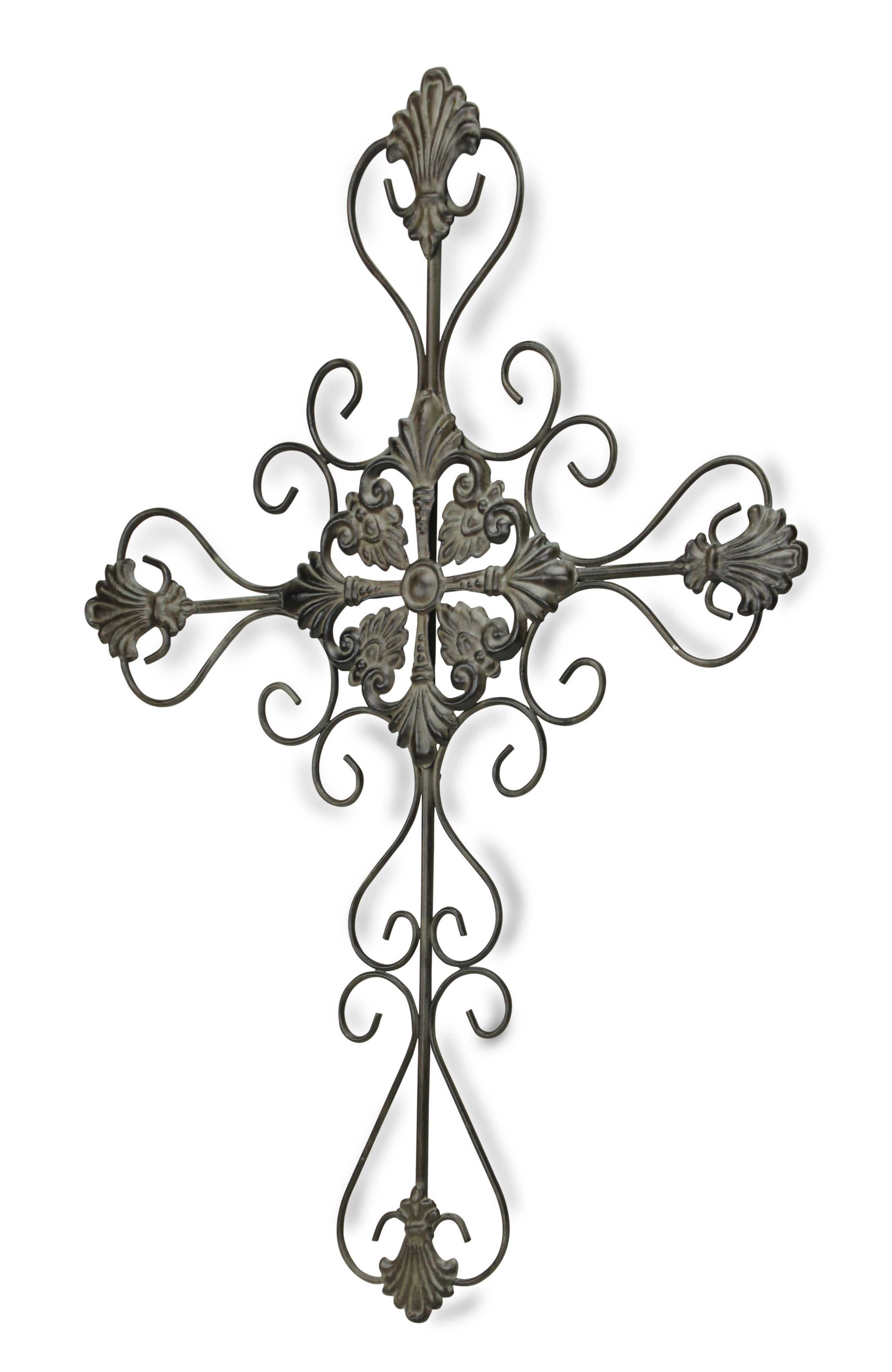 Gray Metal Scroll Design Gray Hanging Cross Wall Decor