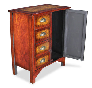 28" Wooden Brown Tropical and Floral Design with 4 drawers and 1 door Cabinet