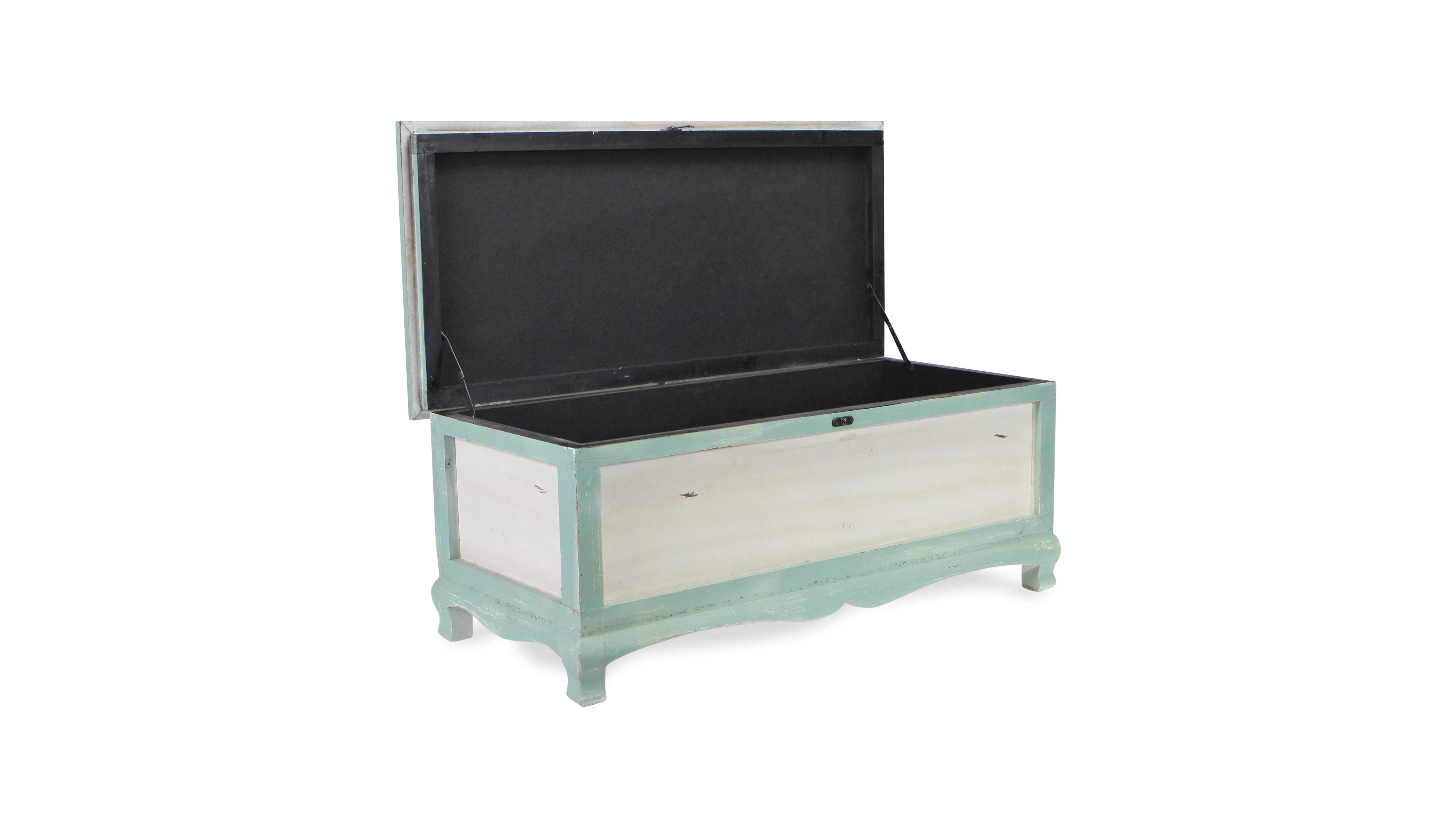 Rectangular Green Wooden with seat Cushion and inside Storage Bench
