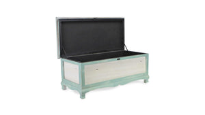 Rectangular Green Wooden with seat Cushion and inside Storage Bench