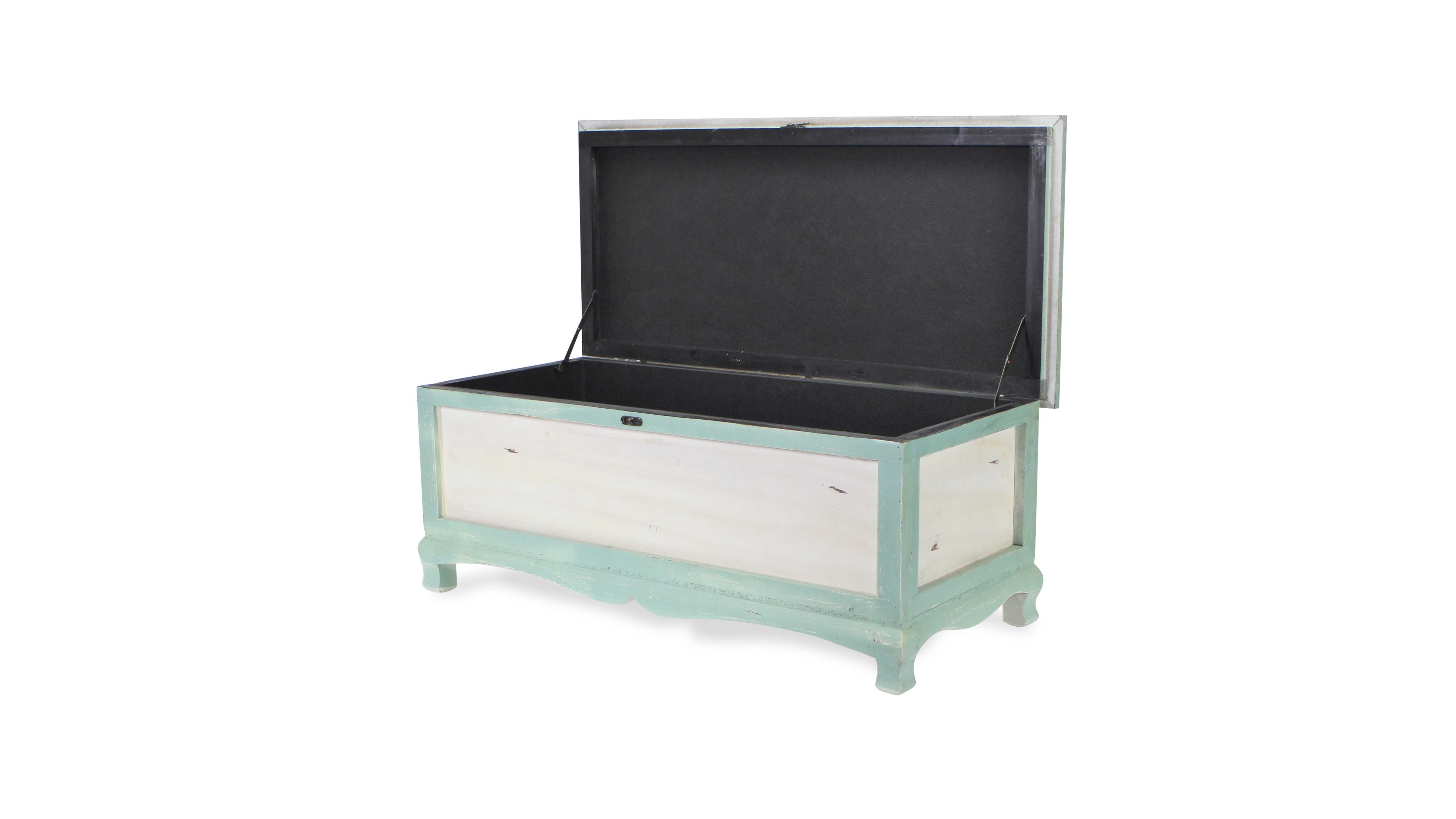 Rectangular Green Wooden with seat Cushion and inside Storage Bench