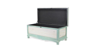 Rectangular Green Wooden with seat Cushion and inside Storage Bench