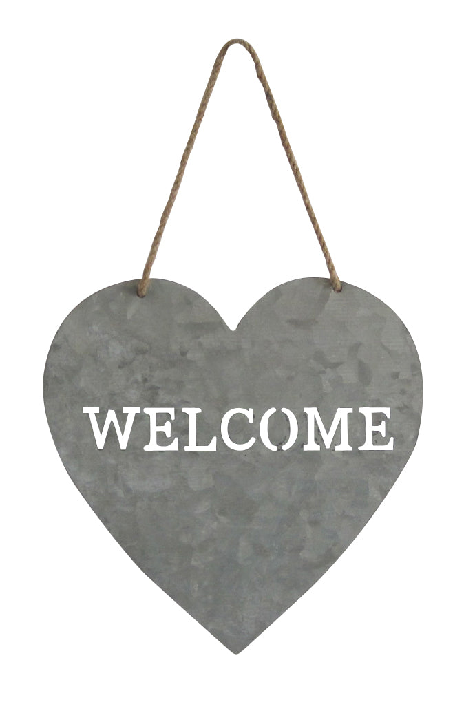 Welcome Gray Galvanized Metal Wall Art