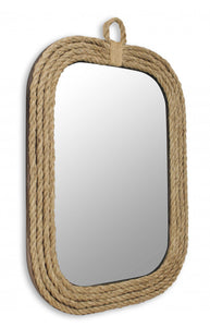 Brown Rounded Rectangular Shaped with Nautical Rope Frame Wall Mirror