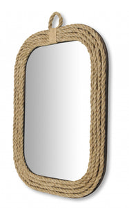 Brown Rounded Rectangular Shaped with Nautical Rope Frame Wall Mirror
