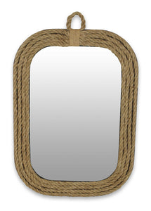 Brown Rounded Rectangular Shaped with Nautical Rope Frame Wall Mirror
