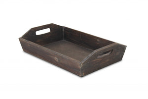 Rectangular Dark Rustic Brown Finish Wood Serving Tray with Handles
