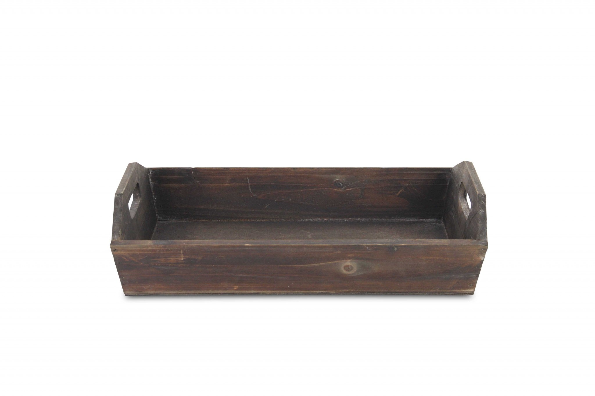 Rectangular Dark Rustic Brown Finish Wood Serving Tray with Handles