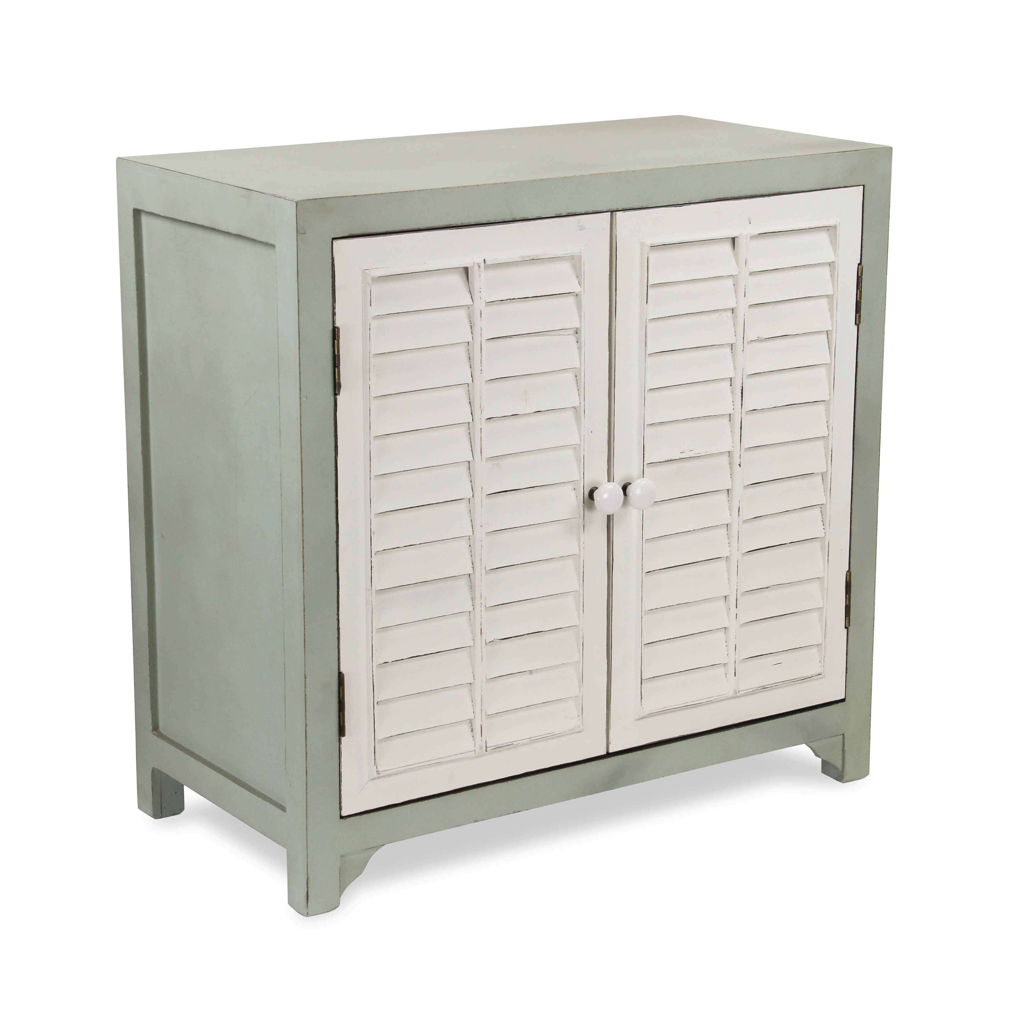 27" Coastal Blue Wooden with 2 off white shutter style doors Cabinet