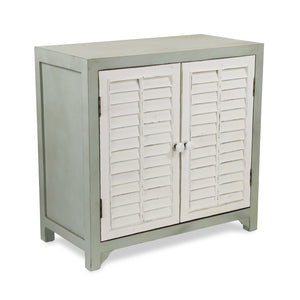 27" Coastal Blue Wooden with 2 off white shutter style doors Cabinet