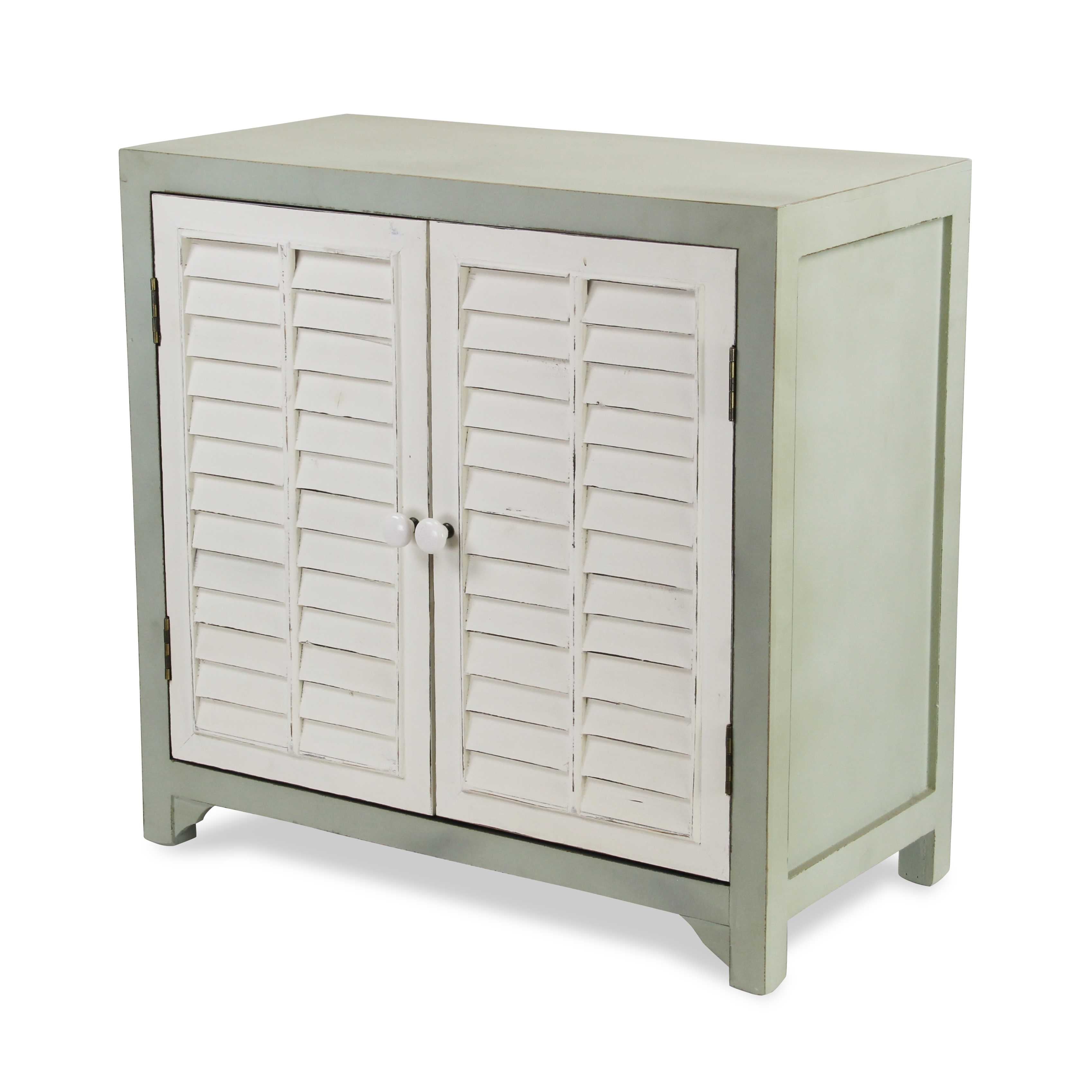 27" Coastal Blue Wooden with 2 off white shutter style doors Cabinet