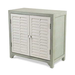 27" Coastal Blue Wooden with 2 off white shutter style doors Cabinet