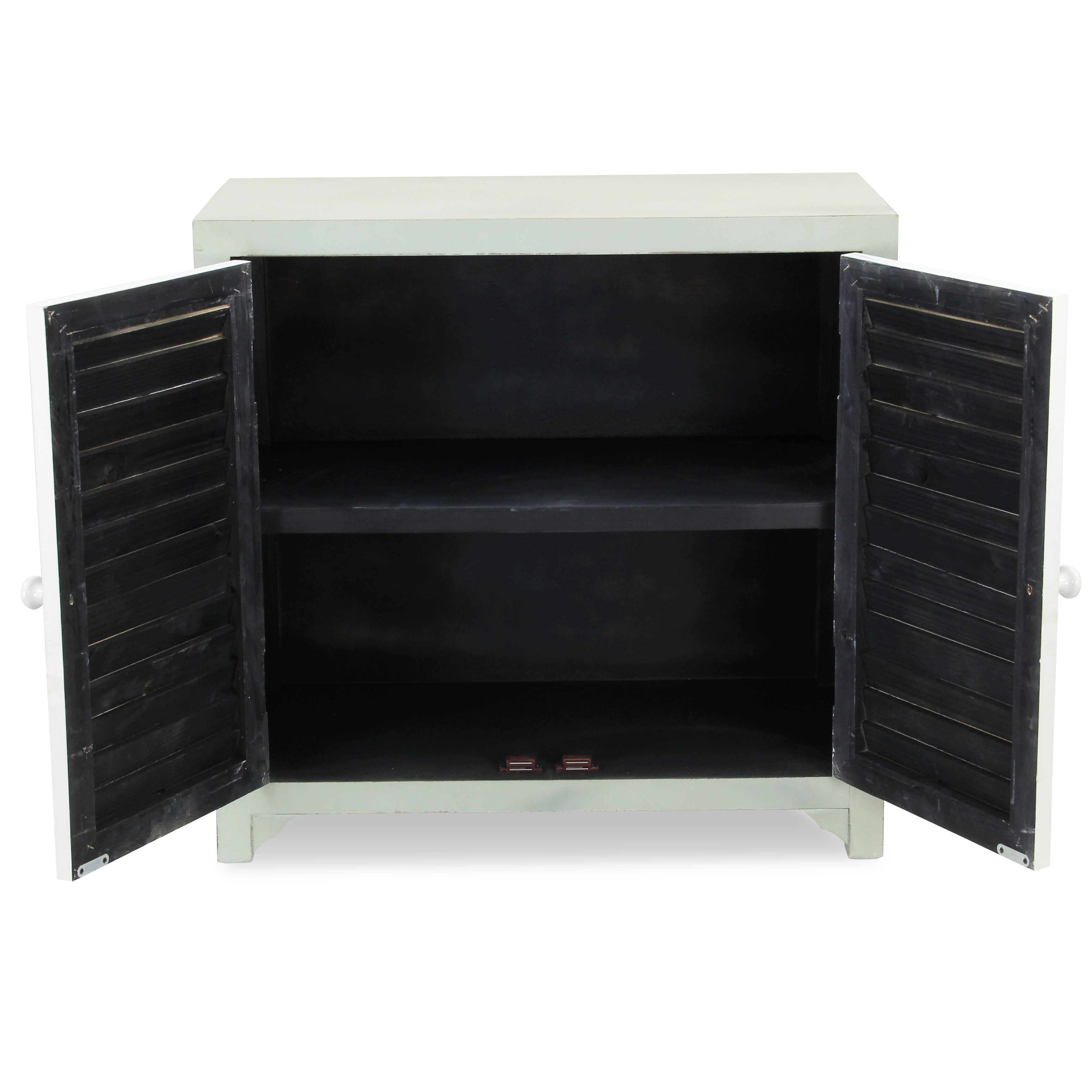 27" Coastal Blue Wooden with 2 off white shutter style doors Cabinet