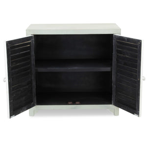 27" Coastal Blue Wooden with 2 off white shutter style doors Cabinet