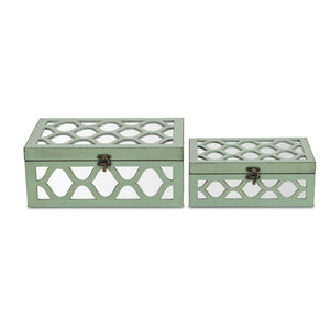 Set of 2 Blue Wooden Boxes with Overlayed Mirror Panels