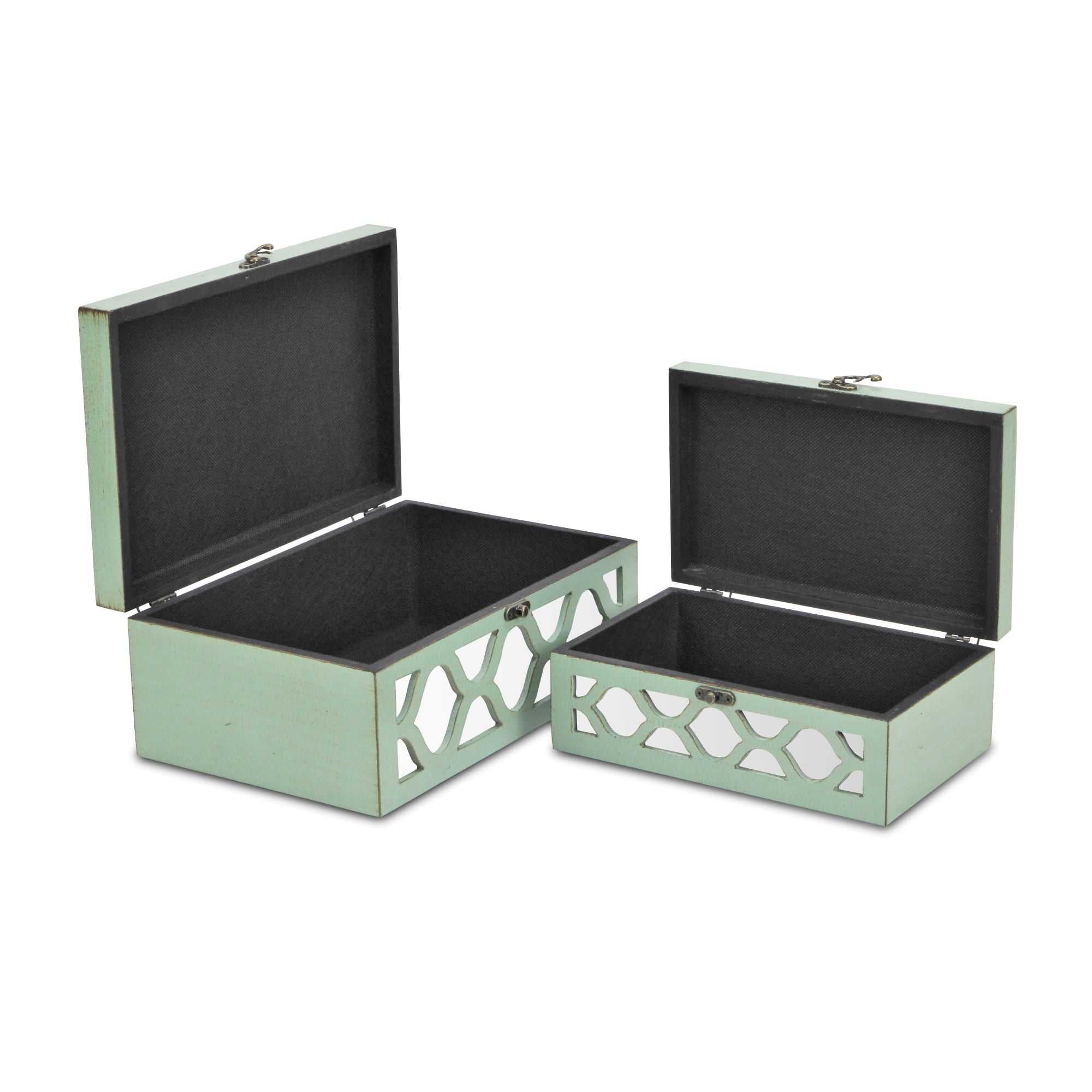 Set of 2 Blue Wooden Boxes with Overlayed Mirror Panels