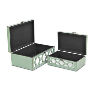 Set of 2 Blue Wooden Boxes with Overlayed Mirror Panels