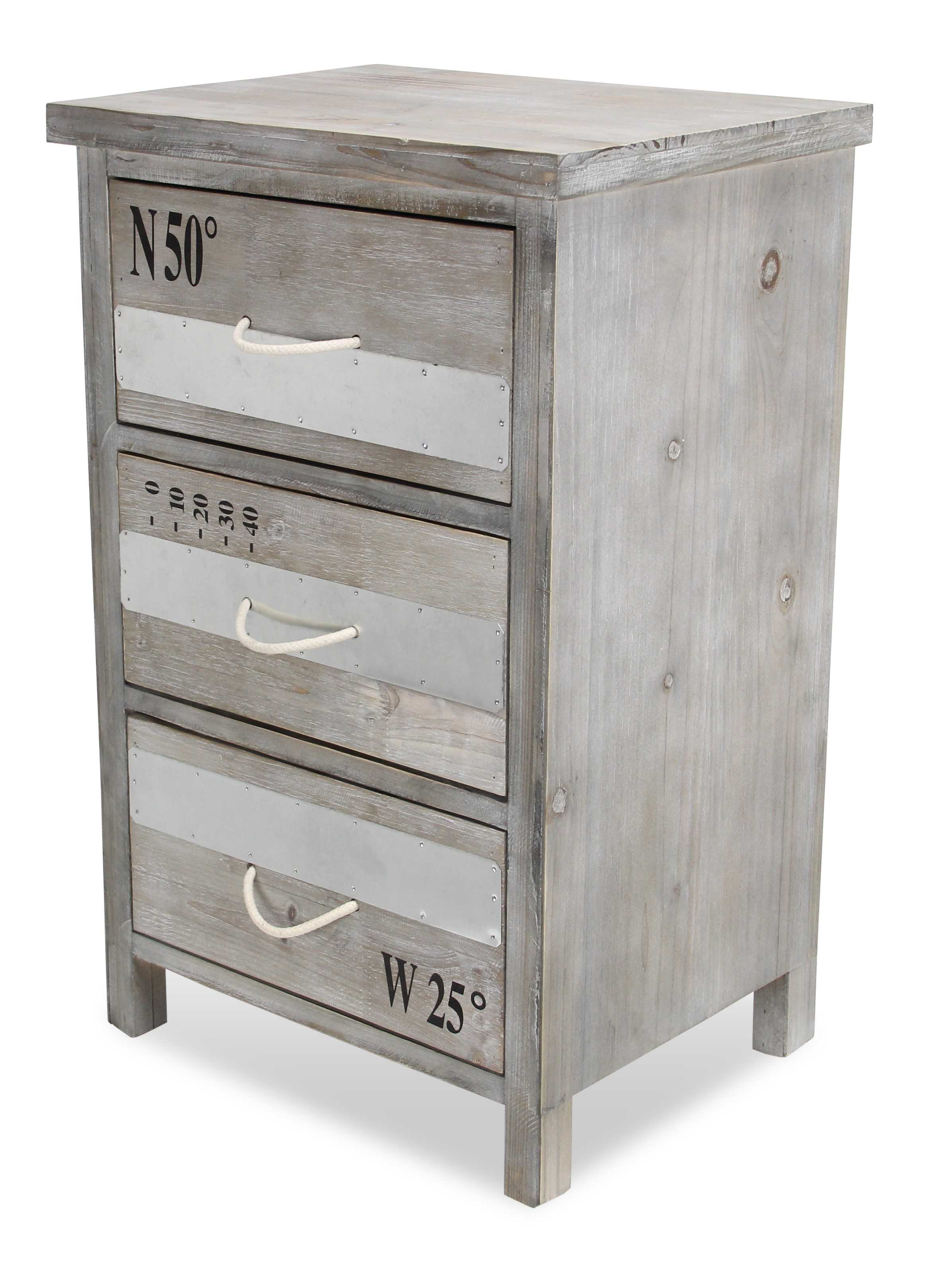 27" Gray Wooden Cabinet With 3 Drawers and Rope Handle