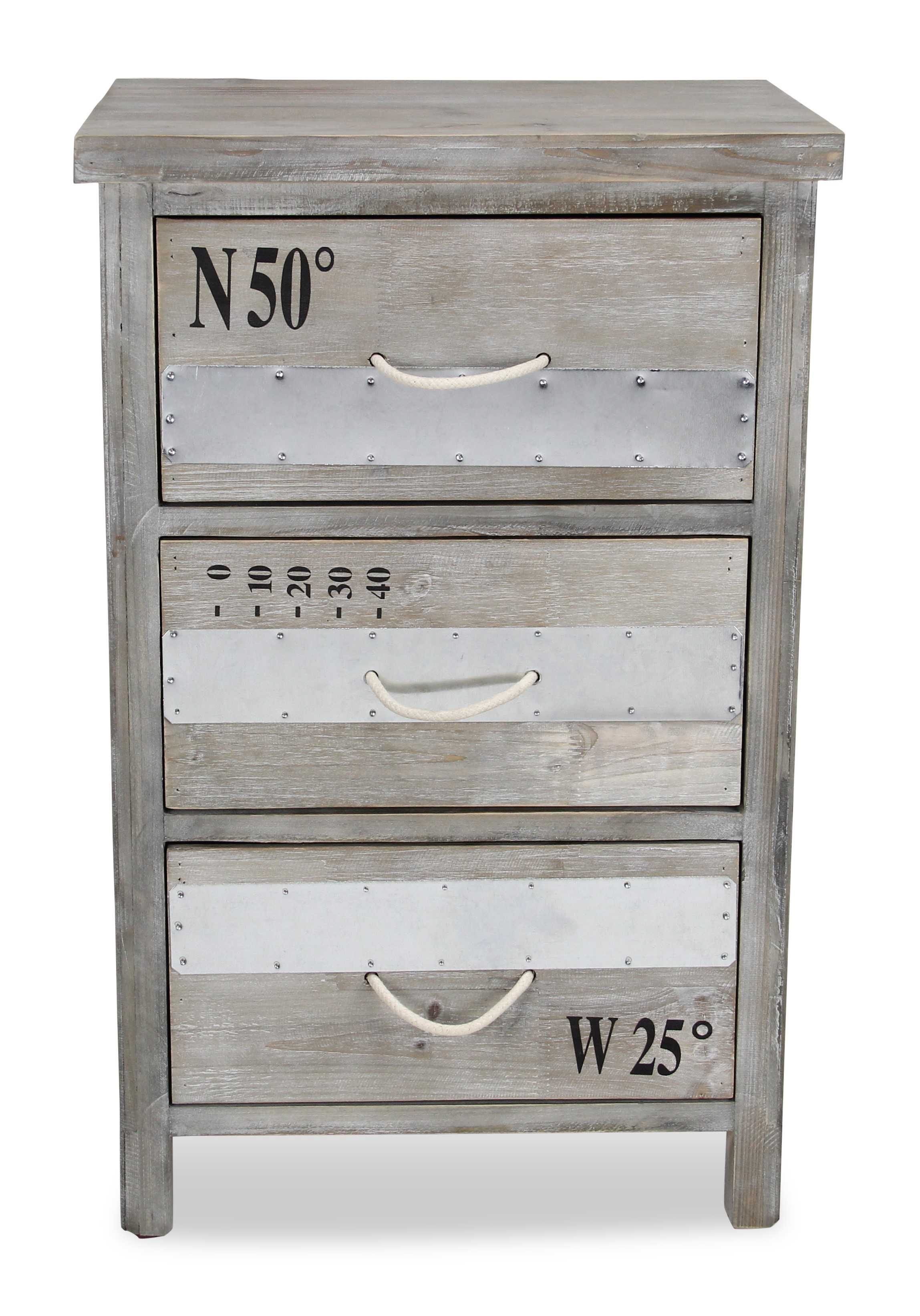 27" Gray Wooden Cabinet With 3 Drawers and Rope Handle
