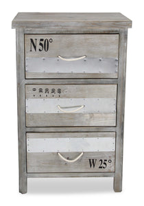 27" Gray Wooden Cabinet With 3 Drawers and Rope Handle
