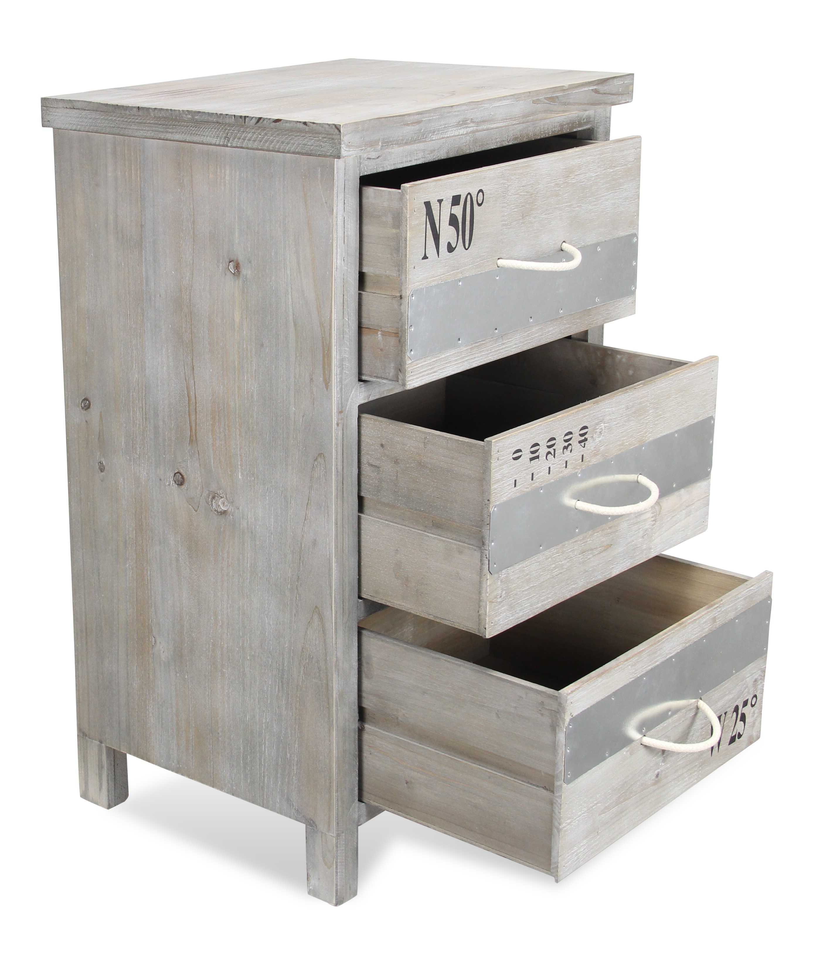 27" Gray Wooden Cabinet With 3 Drawers and Rope Handle