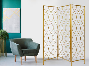 3 Panel Gold Room Divider with Golden Age Charm