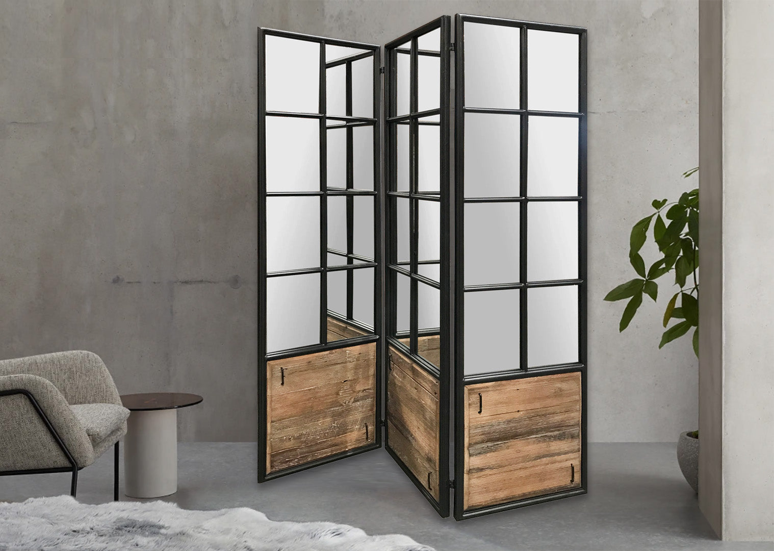 3 Panel Black and Brown Room Divider with an Optical Illusion