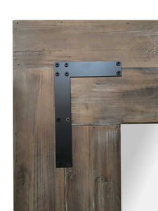 Rectangular Reclaimed Wood Finish  Leaning Mirror with Black Metal Corner Accents