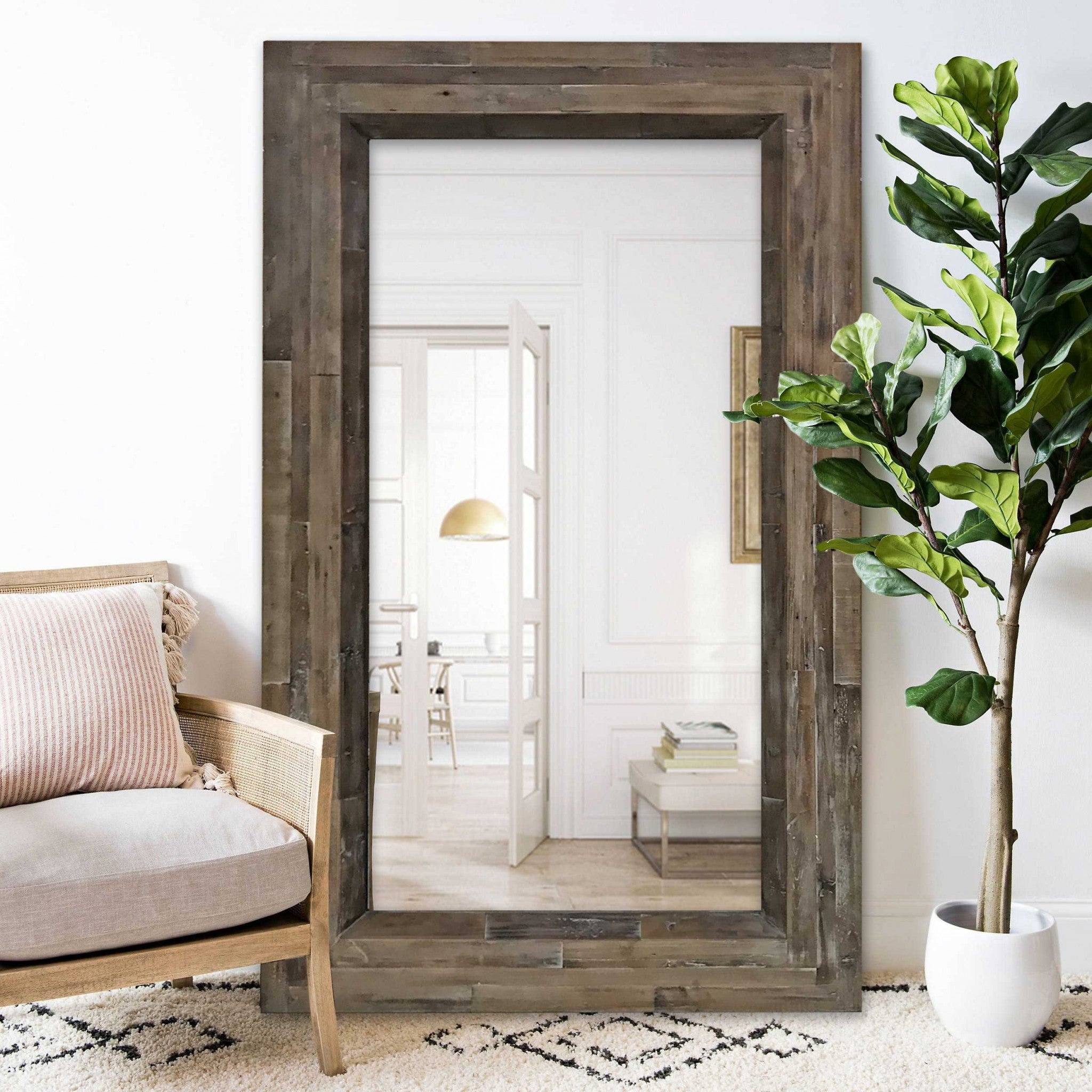 Rectangular Reclaimed Wood Finish Leaning Mirror
