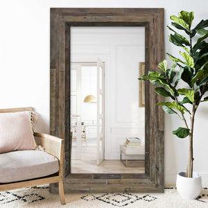 Rectangular Reclaimed Wood Finish Leaning Mirror