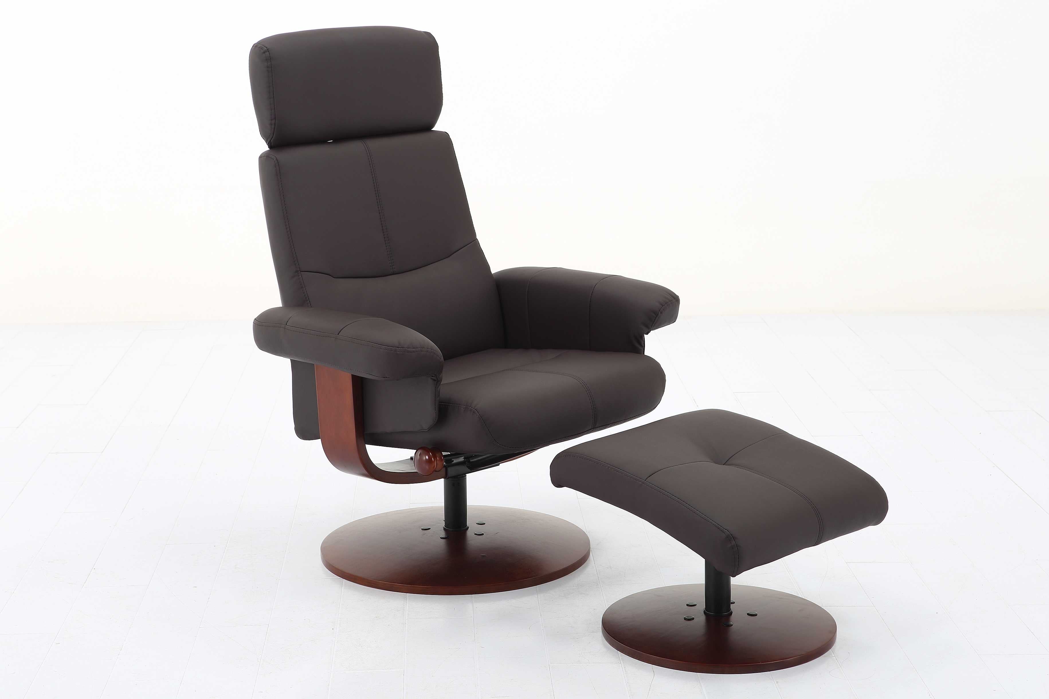 2pc Brown Soft Faux Leather Recliner and Ottoman Set