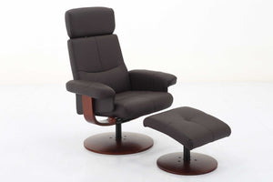 2pc Brown Soft Faux Leather Recliner and Ottoman Set