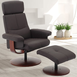 2pc Brown Soft Faux Leather Recliner and Ottoman Set