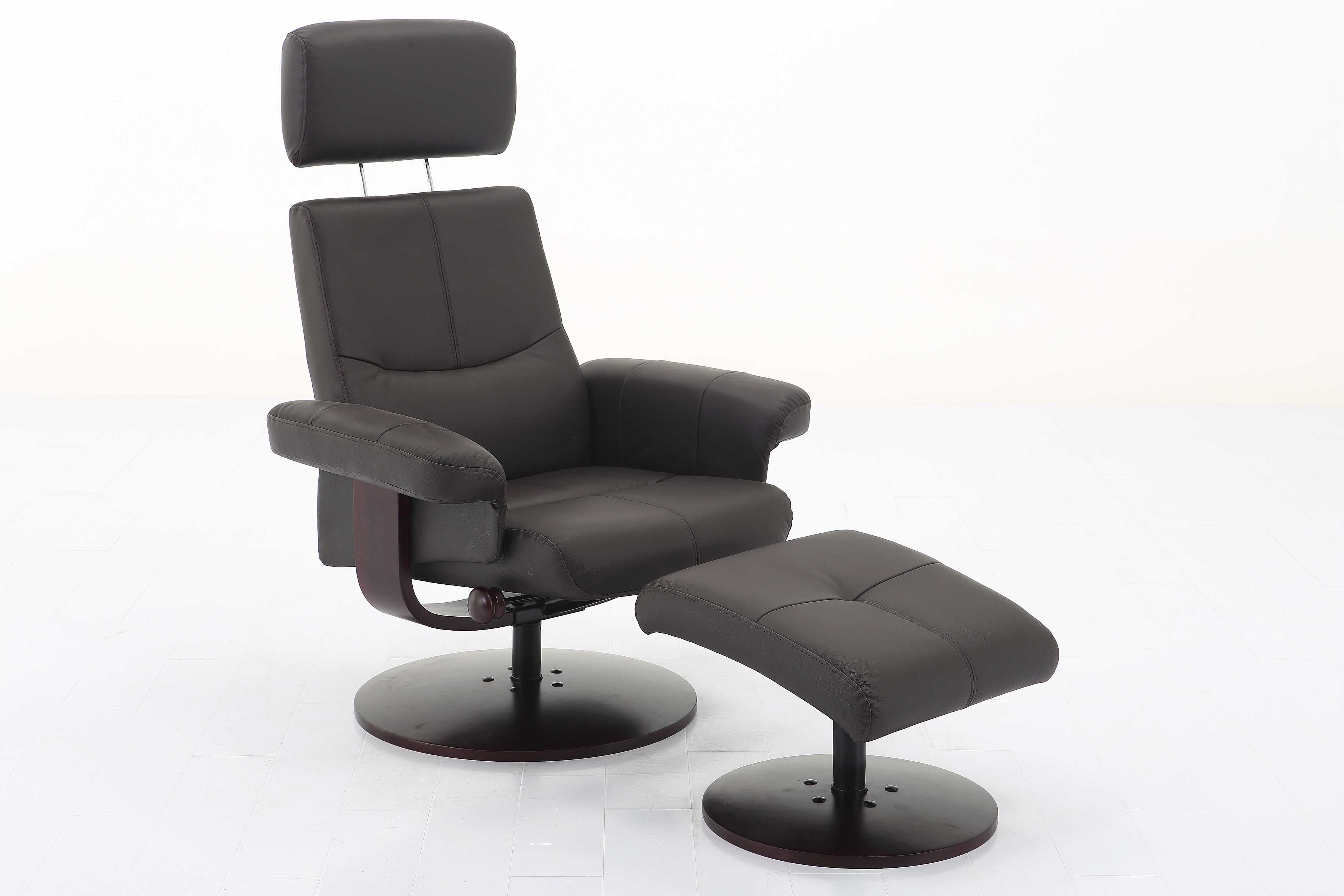 2pc Brown Soft Faux Leather Recliner and Ottoman Set