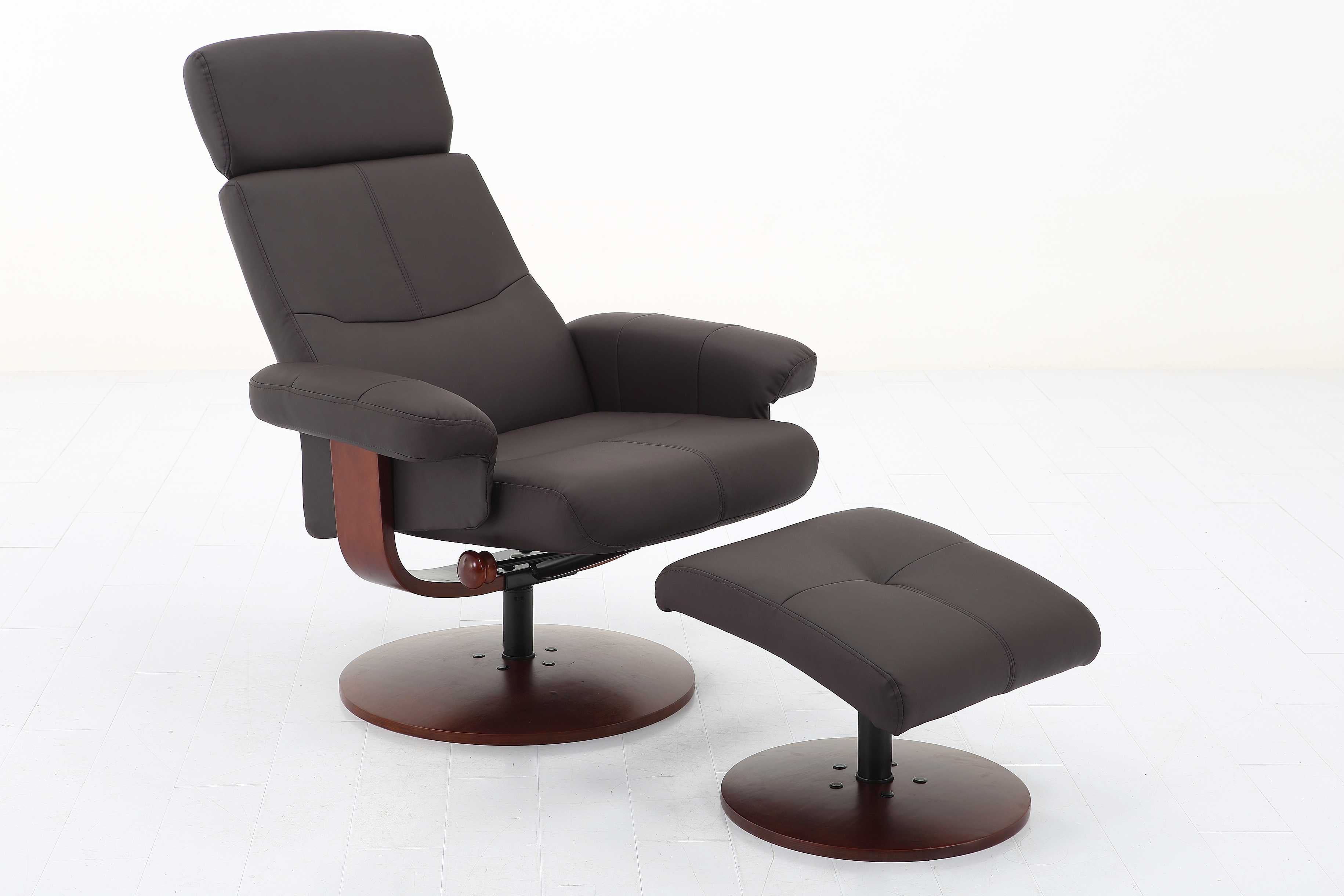 2pc Brown Soft Faux Leather Recliner and Ottoman Set