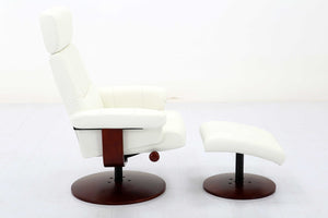 2pc Creamy White Soft Faux Leather Recliner and Ottoman Set
