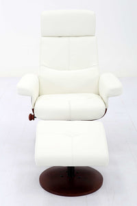 2pc Creamy White Soft Faux Leather Recliner and Ottoman Set