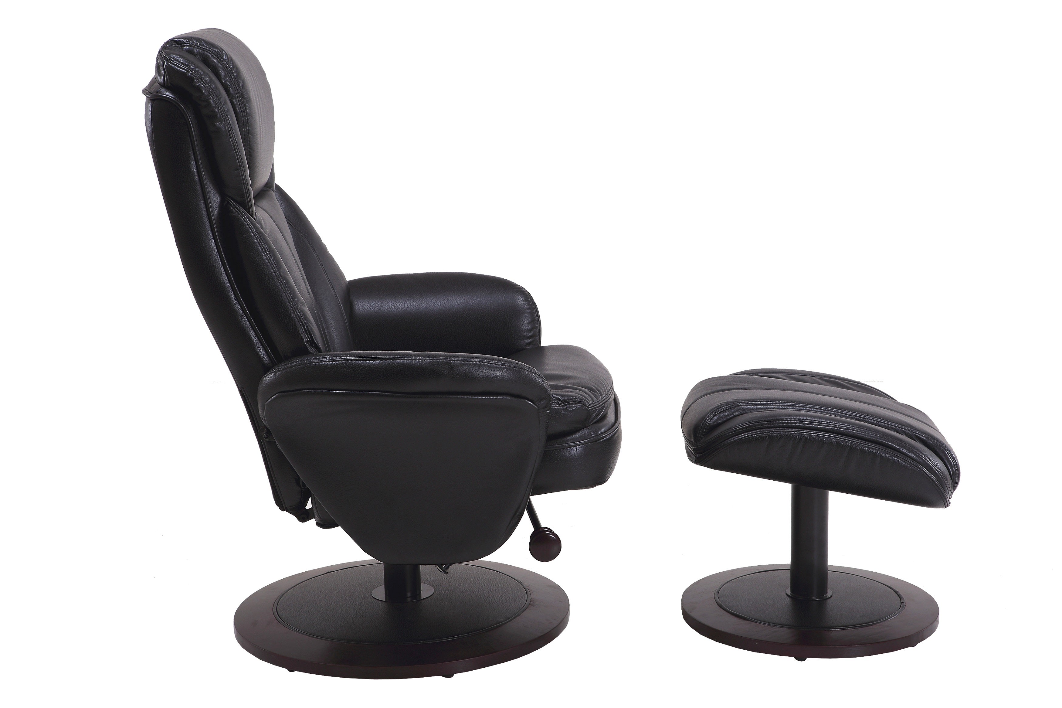 Comfy Black Onyx Faux Leather Recliner and Ottoman Set
