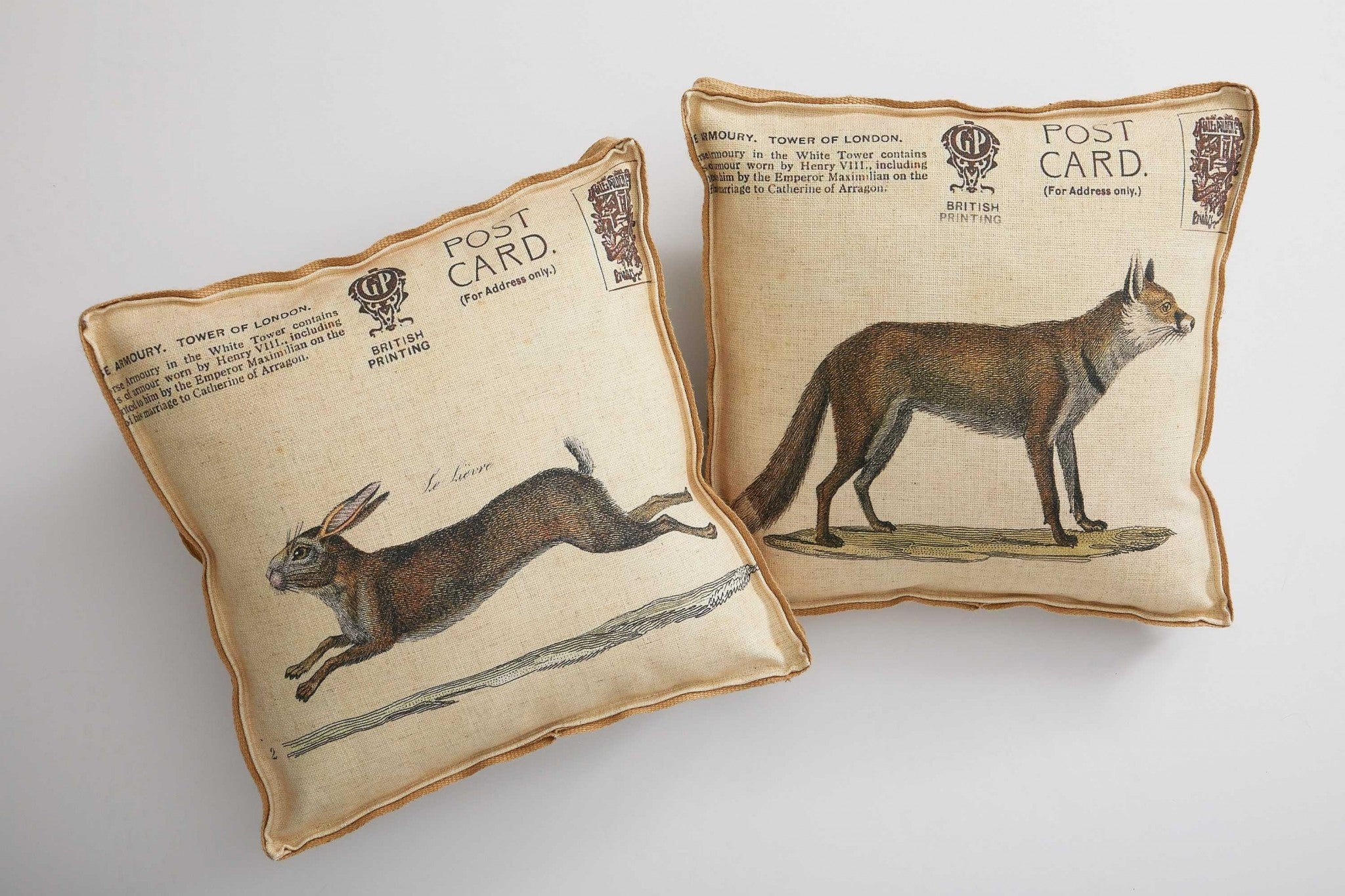 Oatmeal Fox and Hare Decorative Pillow
