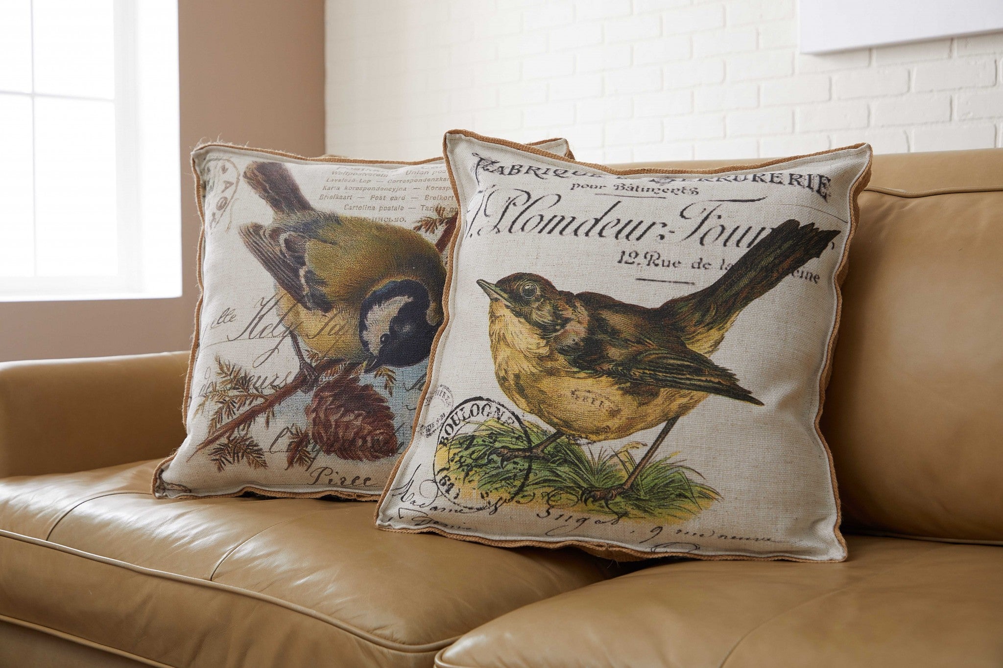 Cream Yellow Bird Gold Finch Decorative Pillow