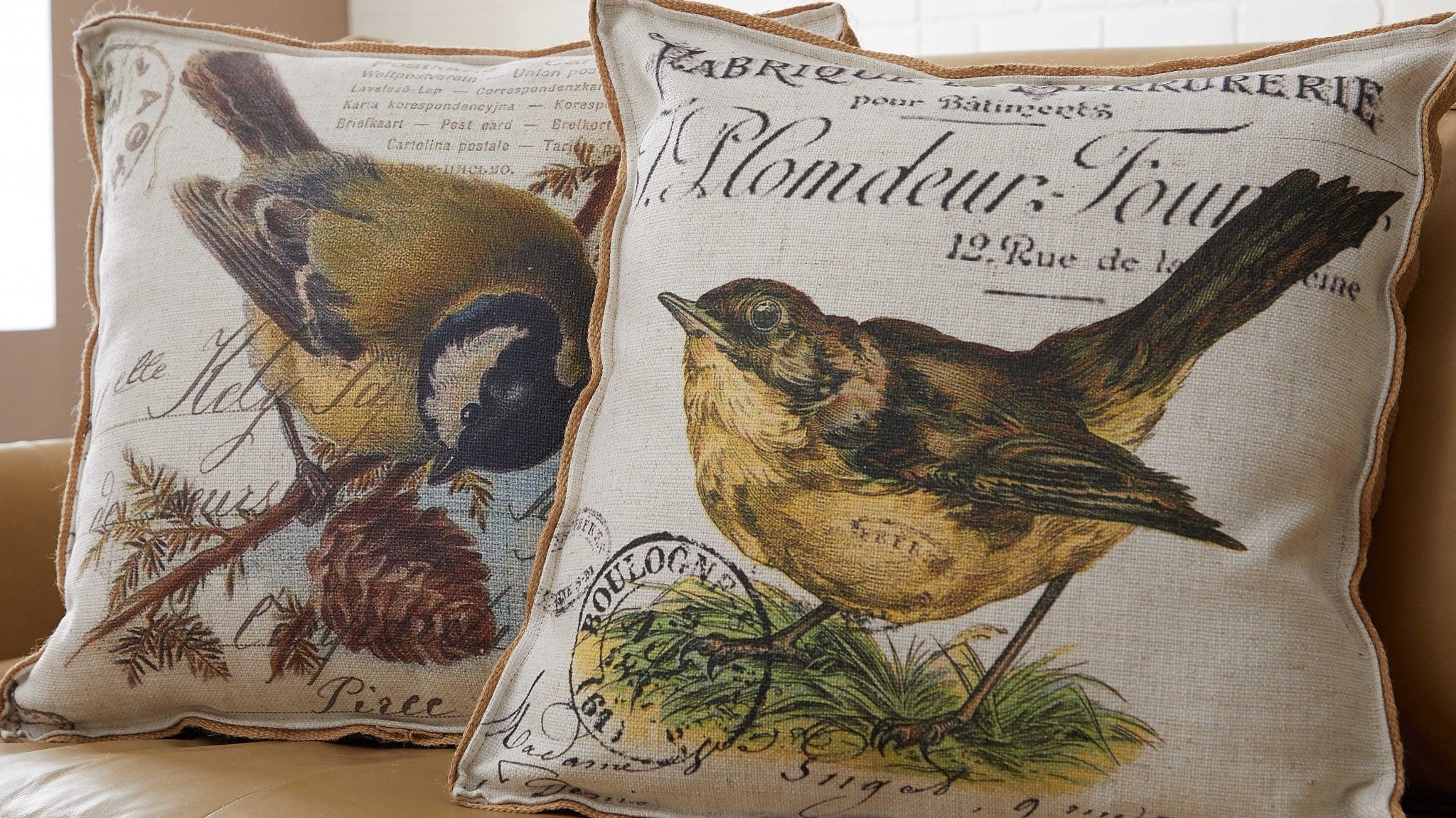 Cream Yellow Bird Gold Finch Decorative Pillow
