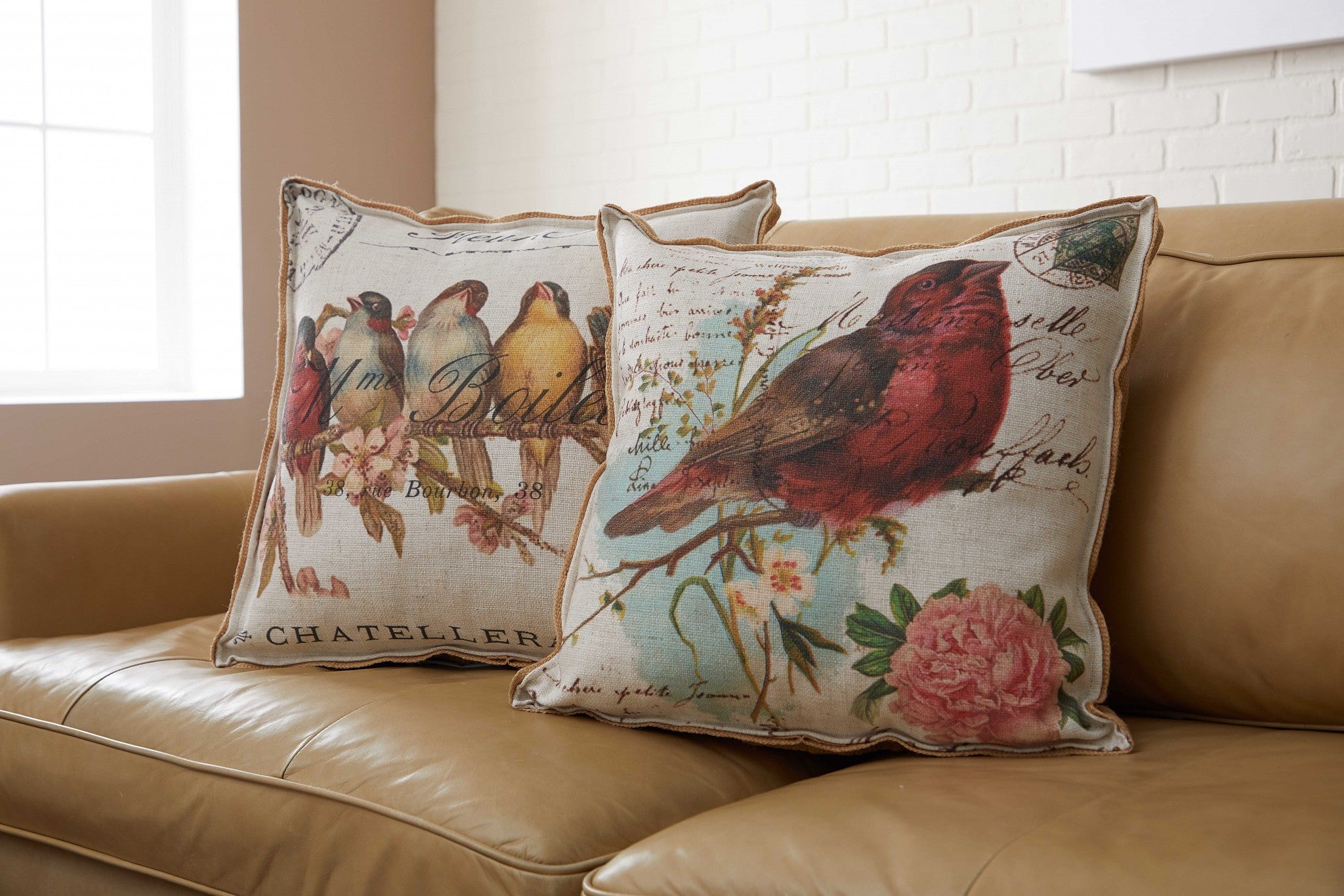 Cream Red Birds on a Limb Decorative Pillow