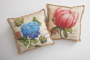 Oatmeal Peony and Hydrangea Decorative Pillow